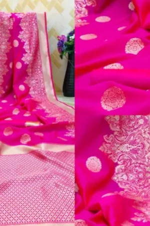 Buy Pink Silk Saree Golden Floral Design Zari Border Online