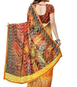 Yellow Colored Georgette Saree
