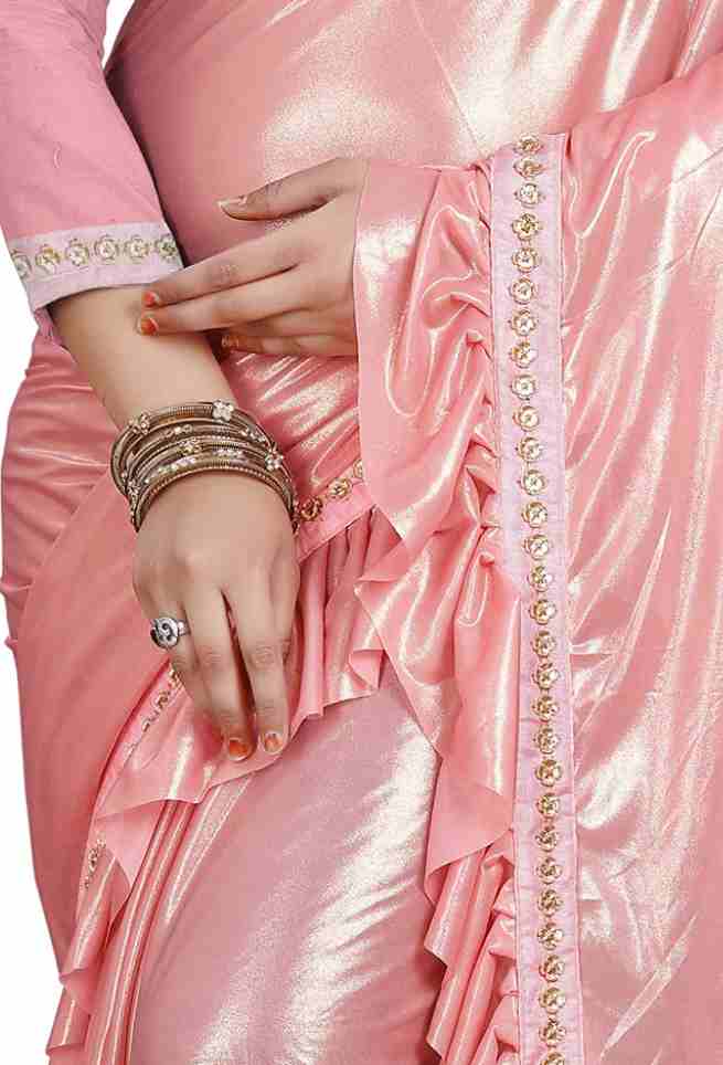 Pink Solid Viscose Rayon Saree with Blouse piece