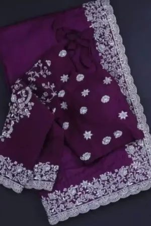 Purple Gorgeous Georgette Thread Work Saree
