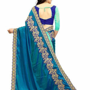 Blue Paper silk Embroidered Saree with Blouse