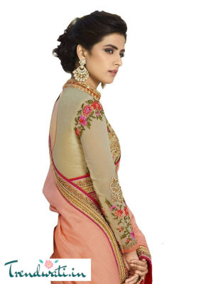 Stylish Pink Embroidered Saree with Blouse Piece