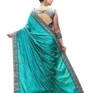 Green and Grey Sana Silk Embroidered Saree with Blouse