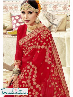 Bridal Red Embroidered Georgette Saree
