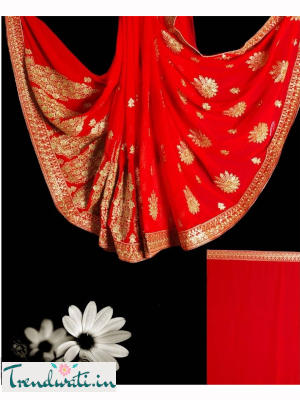 Red Embroidered Georgette Saree
