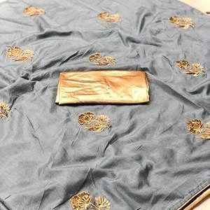 Partywear Silk Cotton Embroidered Sarees with Piping