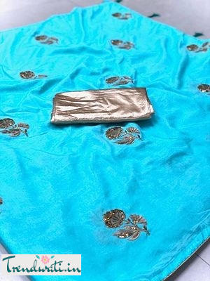 Party wear Silk Cotton Embroidered Sarees with Piping