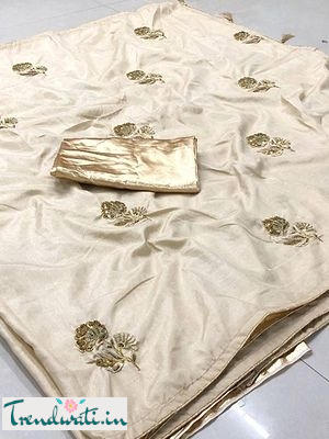 Party wear Silk Cotton Embroidered Sarees with Piping