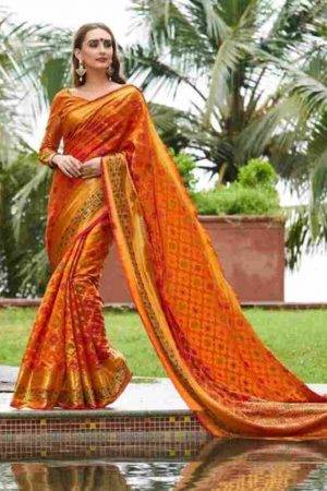 Bridal Orange Designer Paithani Poly Silk Jacquard Party wear Saree