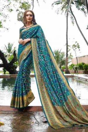 Bridal Blue Designer Paithani Poly Silk Jacquard Party wear Saree