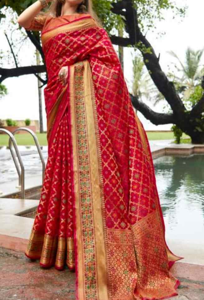 Bridal Red Designer Paithani Poly Silk Jacquard Party wear Saree