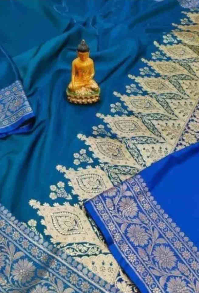 Buy Blue Silk Saree Floral Design Border Online