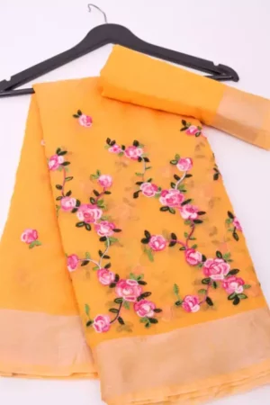 Linen Floral Saree with Blouse