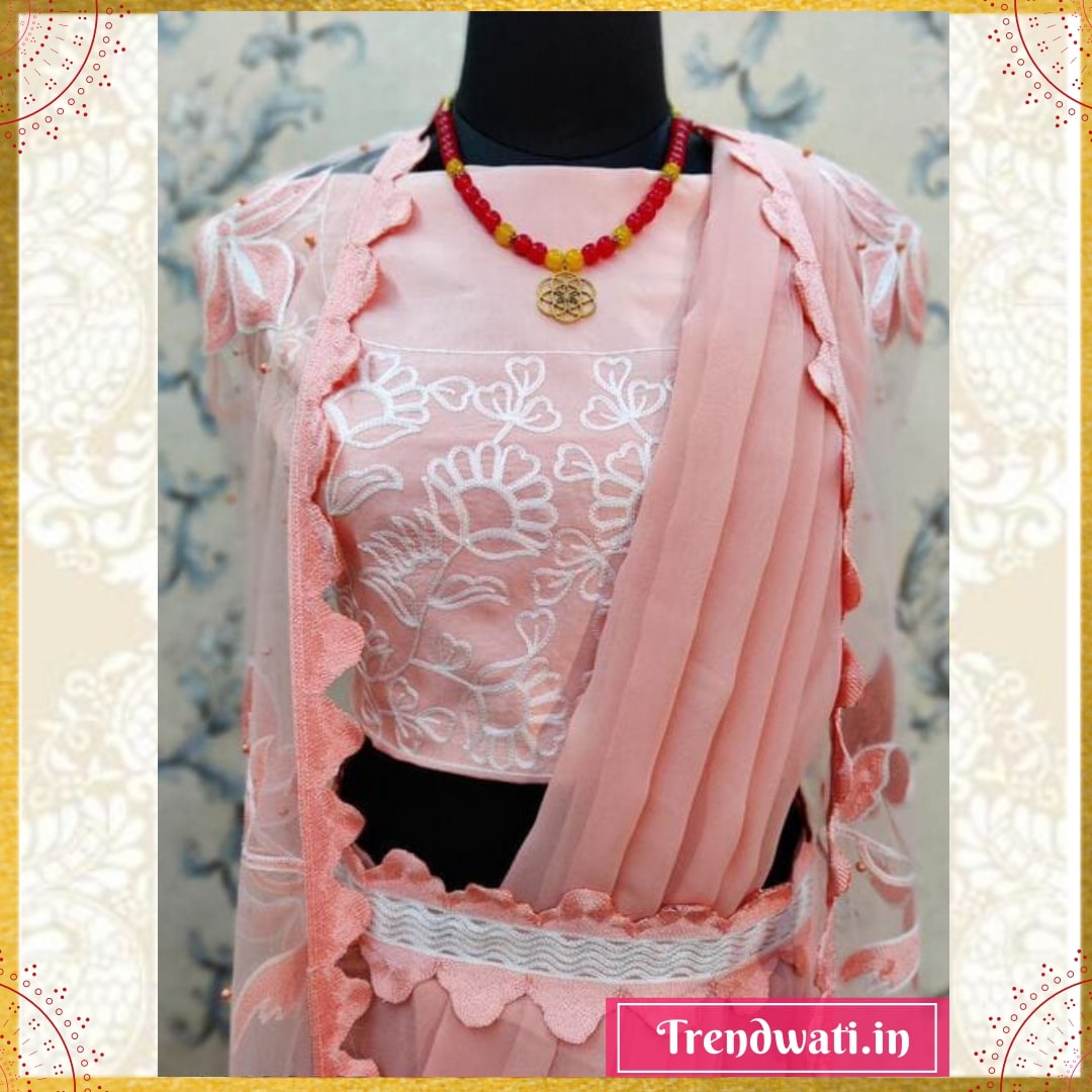 Pink Georgette Taffeta Silk Embroidered Saree