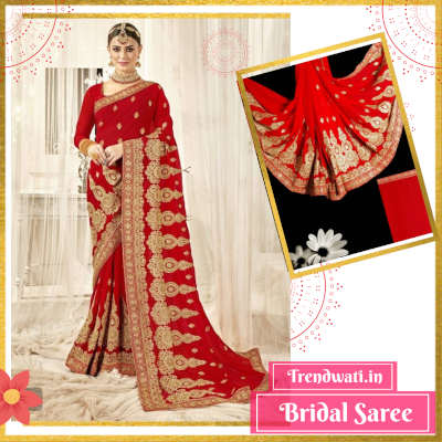 Bridal-Red Embroidered Georgette Saree