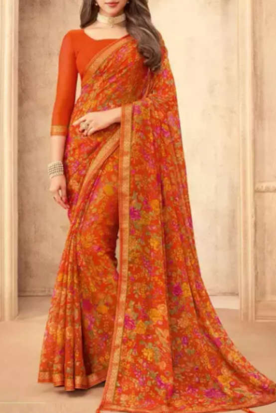 Buy Multi-Color Chiffon Floral Printed Sarees Online