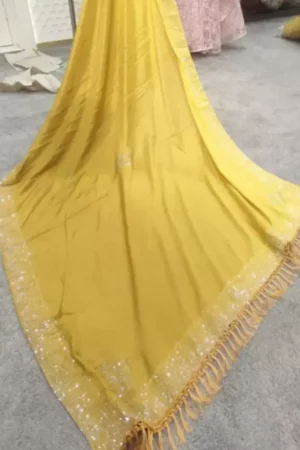 Janhvi Kapoor Solid Embroidered Yellow Chiffon Saree