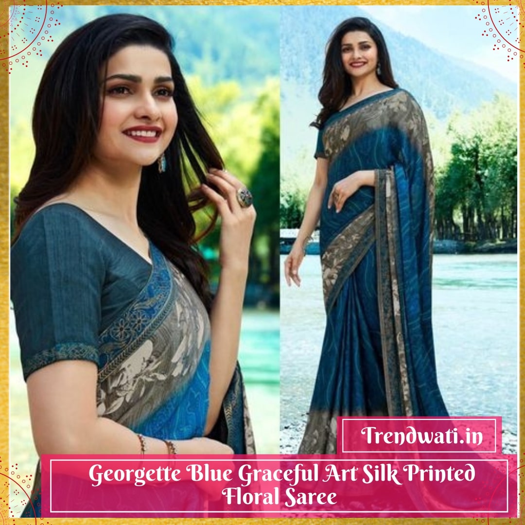 Georgette Blue Graceful Art Silk Printed Floral Saree