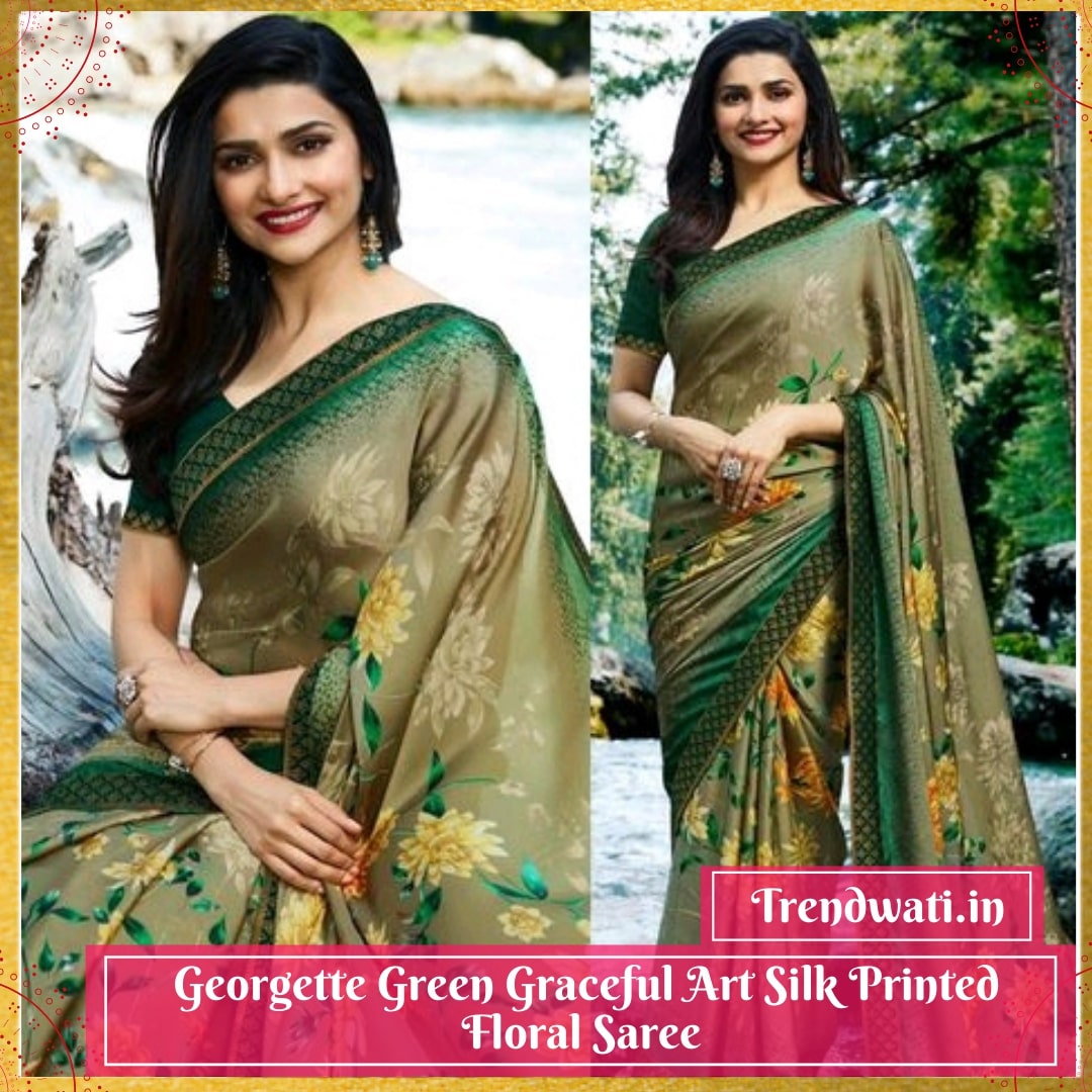 Georgette Green Graceful Art Silk Printed Floral Saree