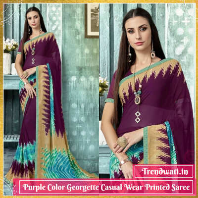 Purple Color Georgette Casual Wear Printed Saree