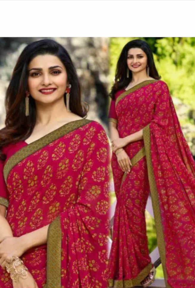 Buy Red Georgette Saree Floral Design Green Lace Online