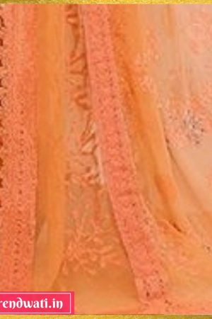 Orange Chiffon Floral Embroidered Saree