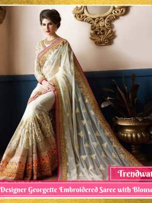 Designer Georgette Embroidered Saree with Blouse Piece