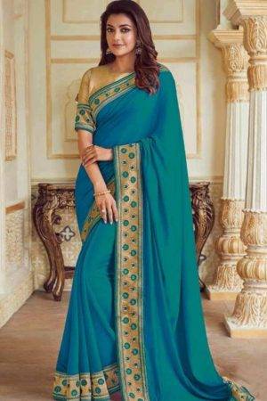 Kajal Aggarwal Blue Embroidered Art Silk Saree