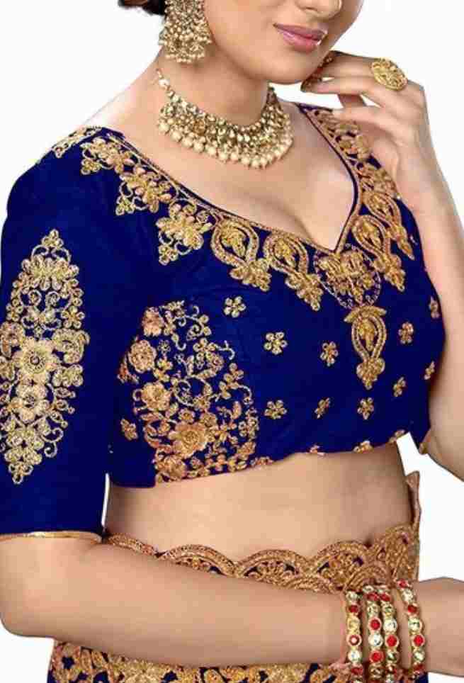 Navy Blue Silk Floral Embroidered Lace Saree