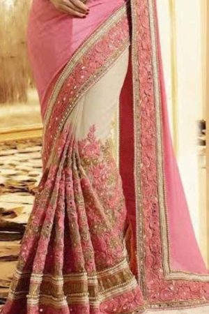 Pink Beige Silk Embroidered Saree with Blouse