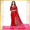 Red Color Net Solid Multi-colored Floral Saree