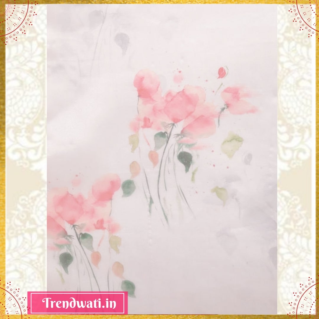 Grey & Pink Color Organza Saree with Floral Prints