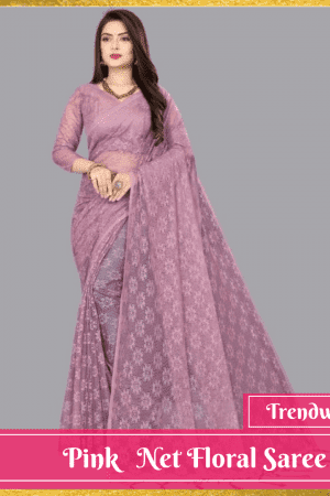 Pink Net Floral Saree