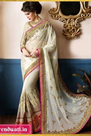 Bridal Georgette Silk Floral Embroidered Lace Party wear Saree