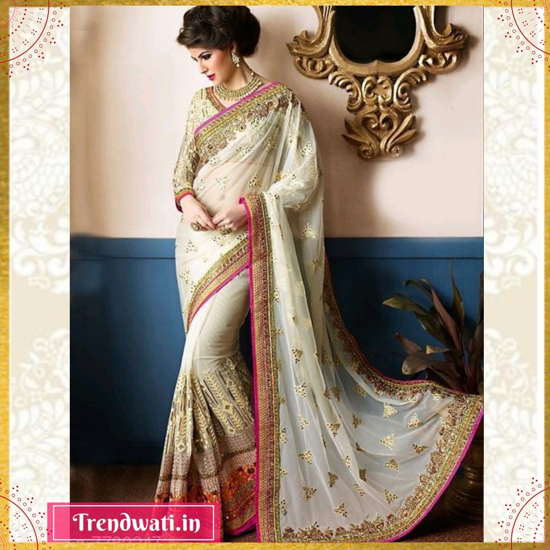 Georgette Silk FloralEmbroidered Lace Saree