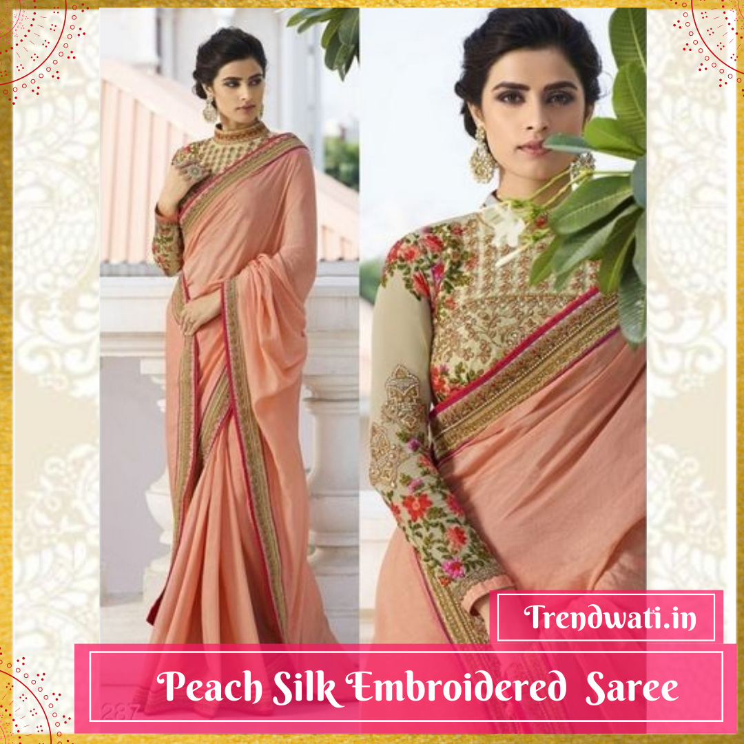 Peach Silk Embroidered Saree
