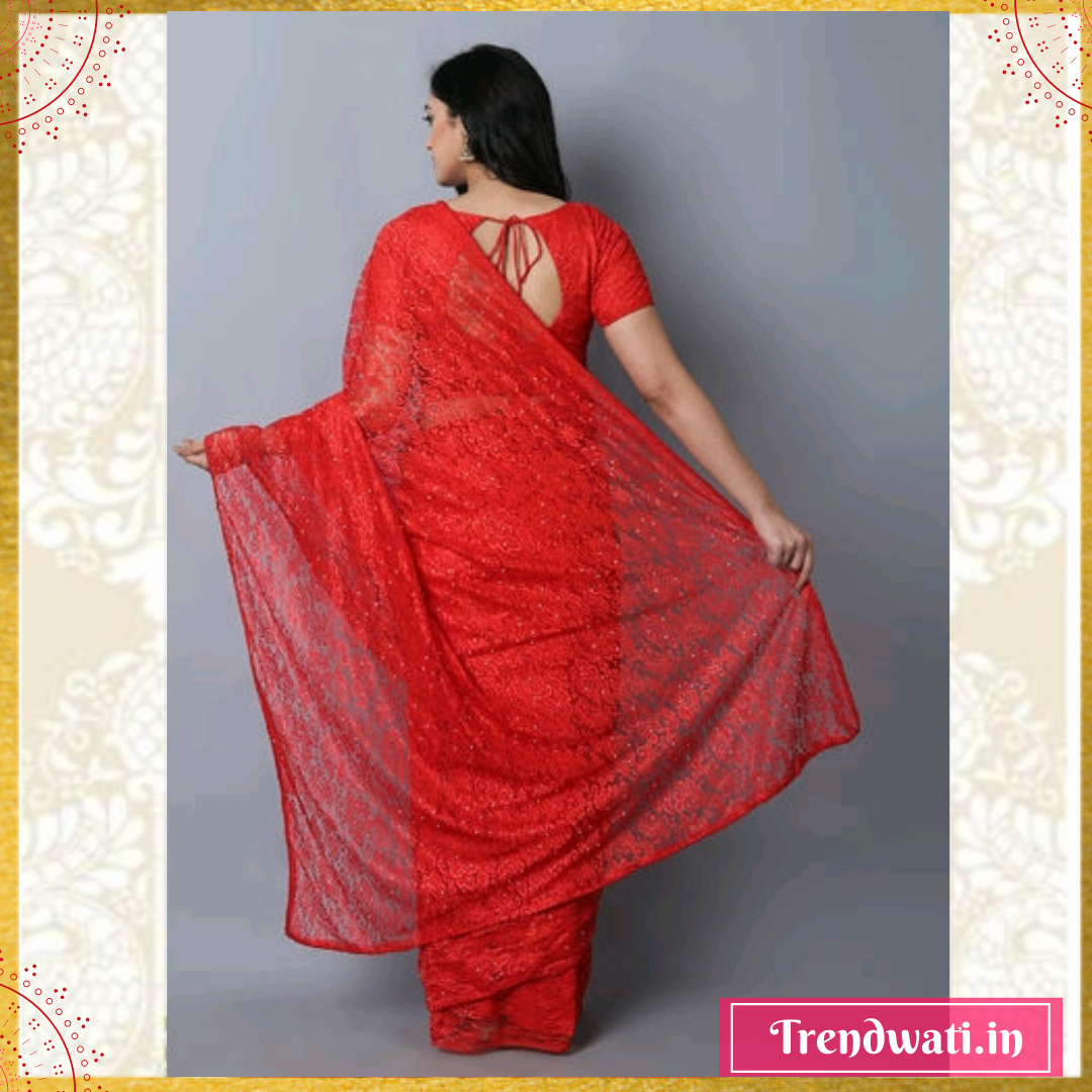 Red Floral Flowery Saree
