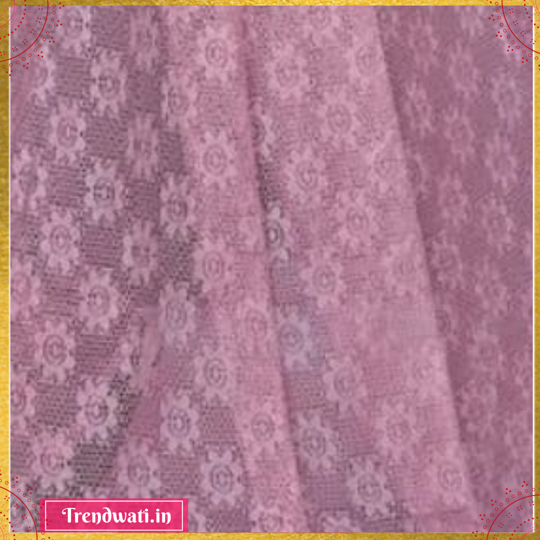 Pink Net Floral Saree
