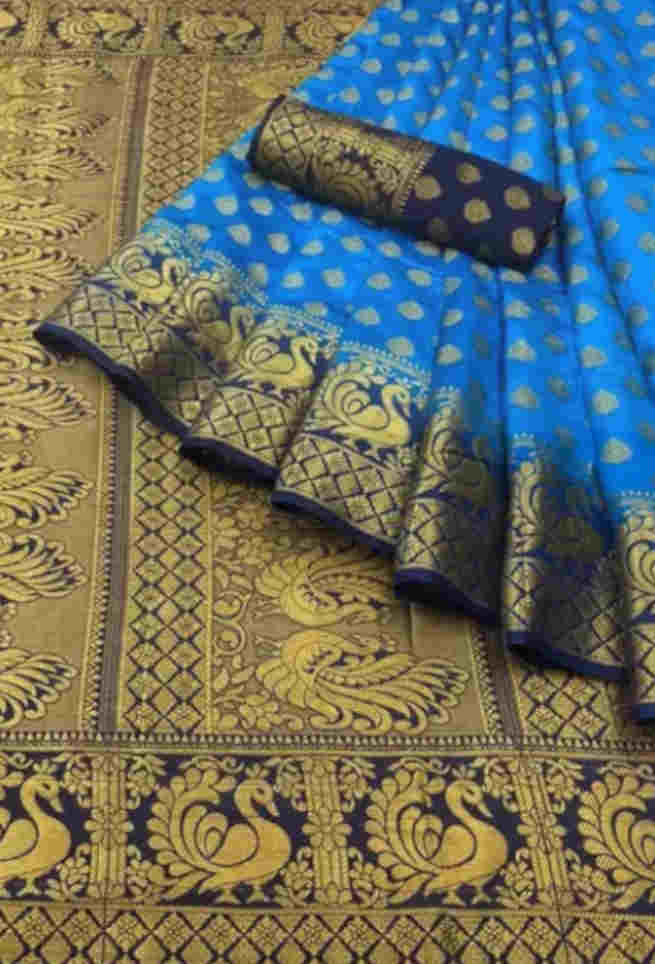 Buy Blue Silk Saree Peacock Motif Jacquard Design Online