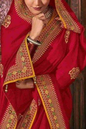 Buy Bridal Red Silk Saree Floral Lace Border Online