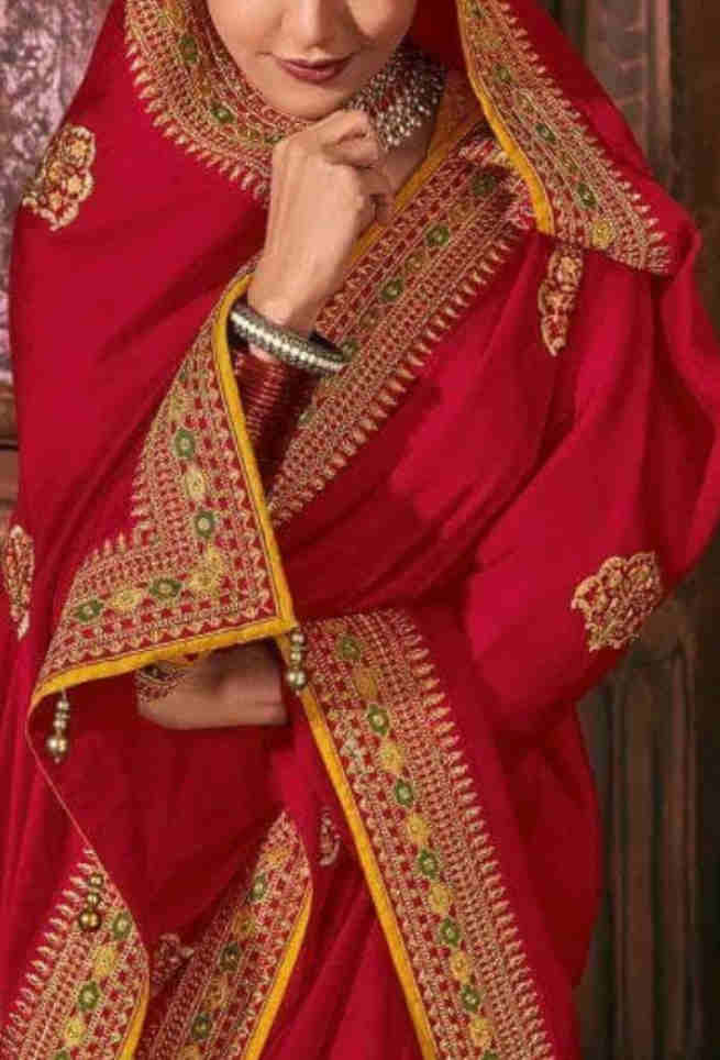 Buy Bridal Red Silk Saree Floral Lace Border Online