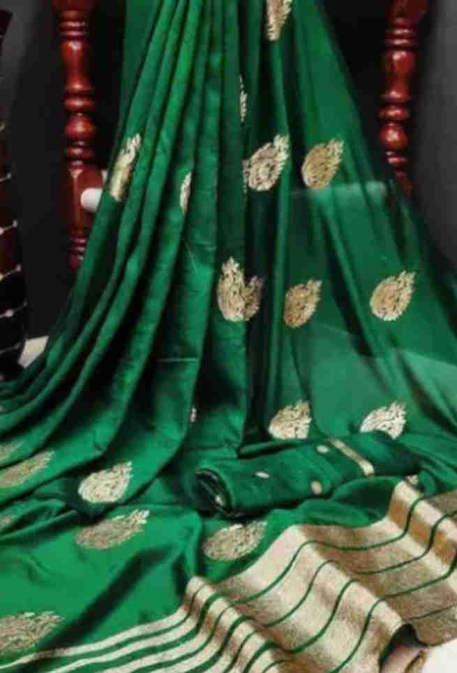 Buy Emerald Green Silk Saree Zari Work Online