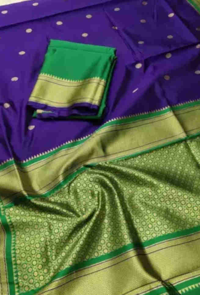 Buy Purple & Green Pattu Saree Zari Work Online