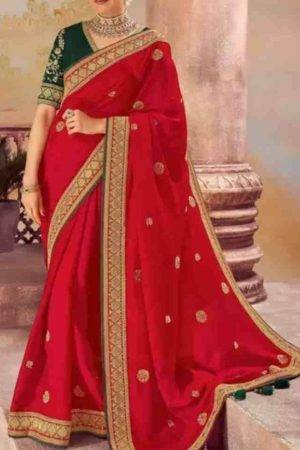 Buy Red Silk Saree Embroidery Butti with Zari Border Online