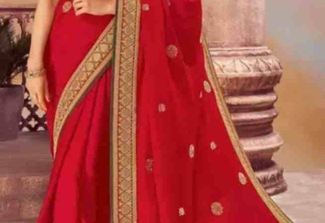 Buy Red Silk Saree Embroidery Butti with Zari Border Online