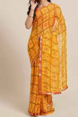 Daily Wear Yellow Chiffon Printed Saree