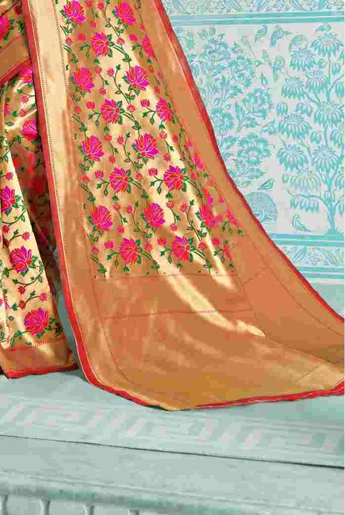 Gold Pattu Floral Woven Design Saree