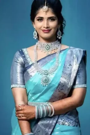Grey & Blue Kanjeevaram Silk Jacquard Design Saree