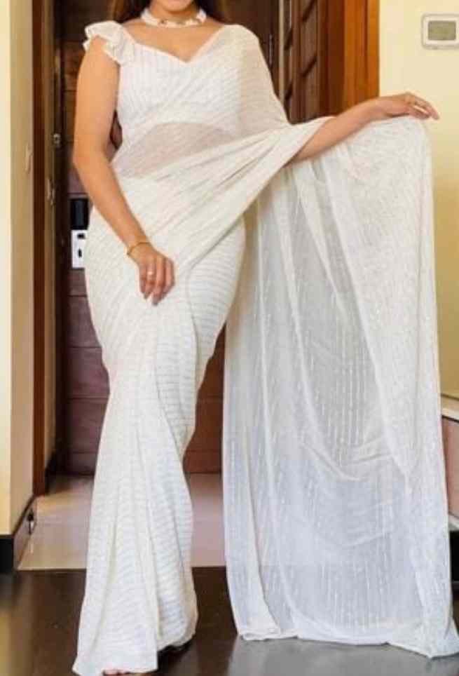 Janhvi Kapoor Off White Georgette Embroidered Saree