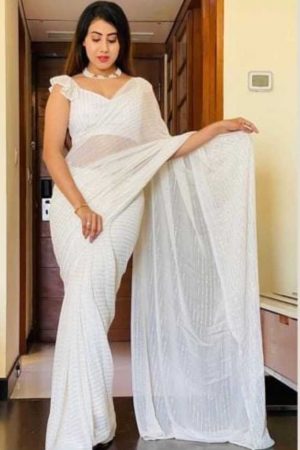 Janhvi Kapoor Off White Georgette Embroidered Saree